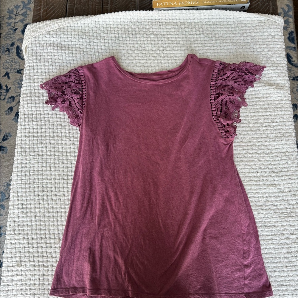 LOFT Purple Ruffled Cap Sleeve T-Shirt